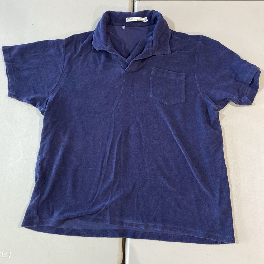 Criquet Terry Cloth Polo Shirt Mens XL Navy Blue Beach Pool Towel Resort Casual